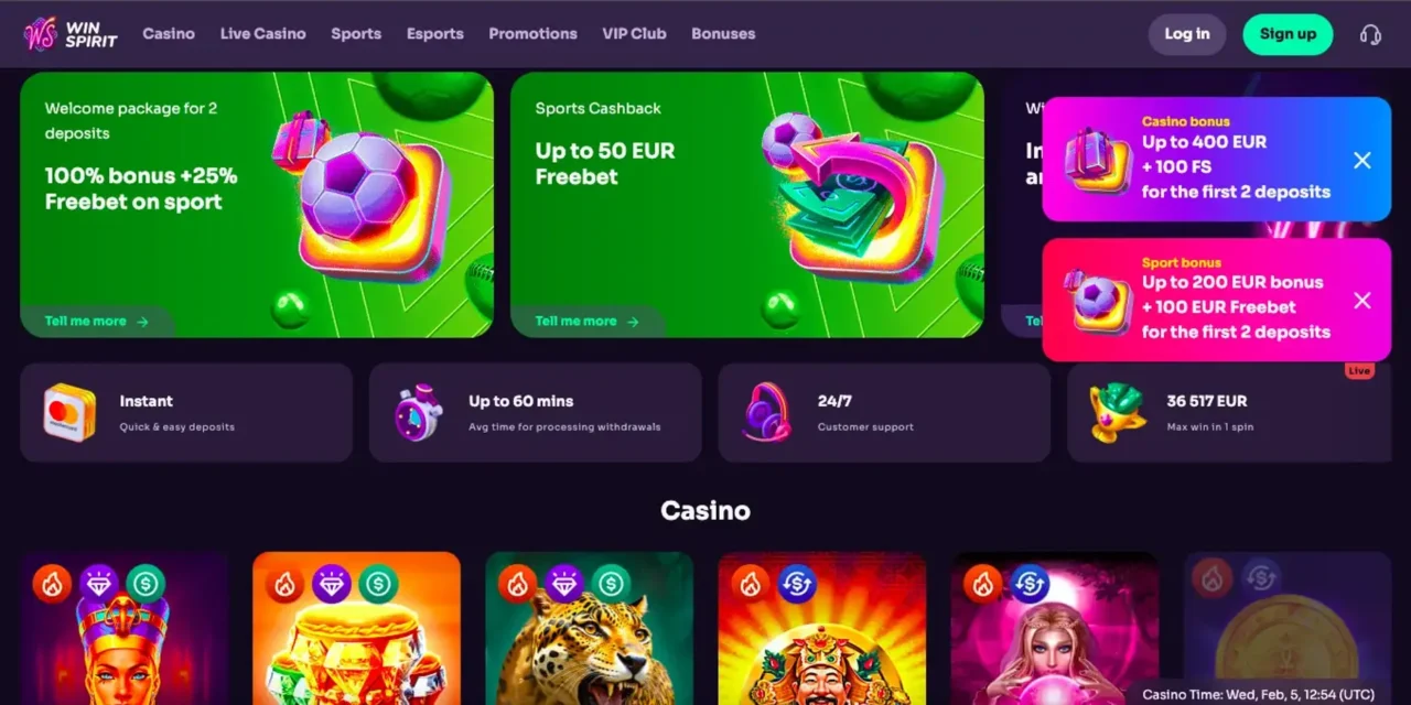 WinSpirit Review: Guide to Casino, Sports, and Esports Betting with Bonuses and Crypto Payments